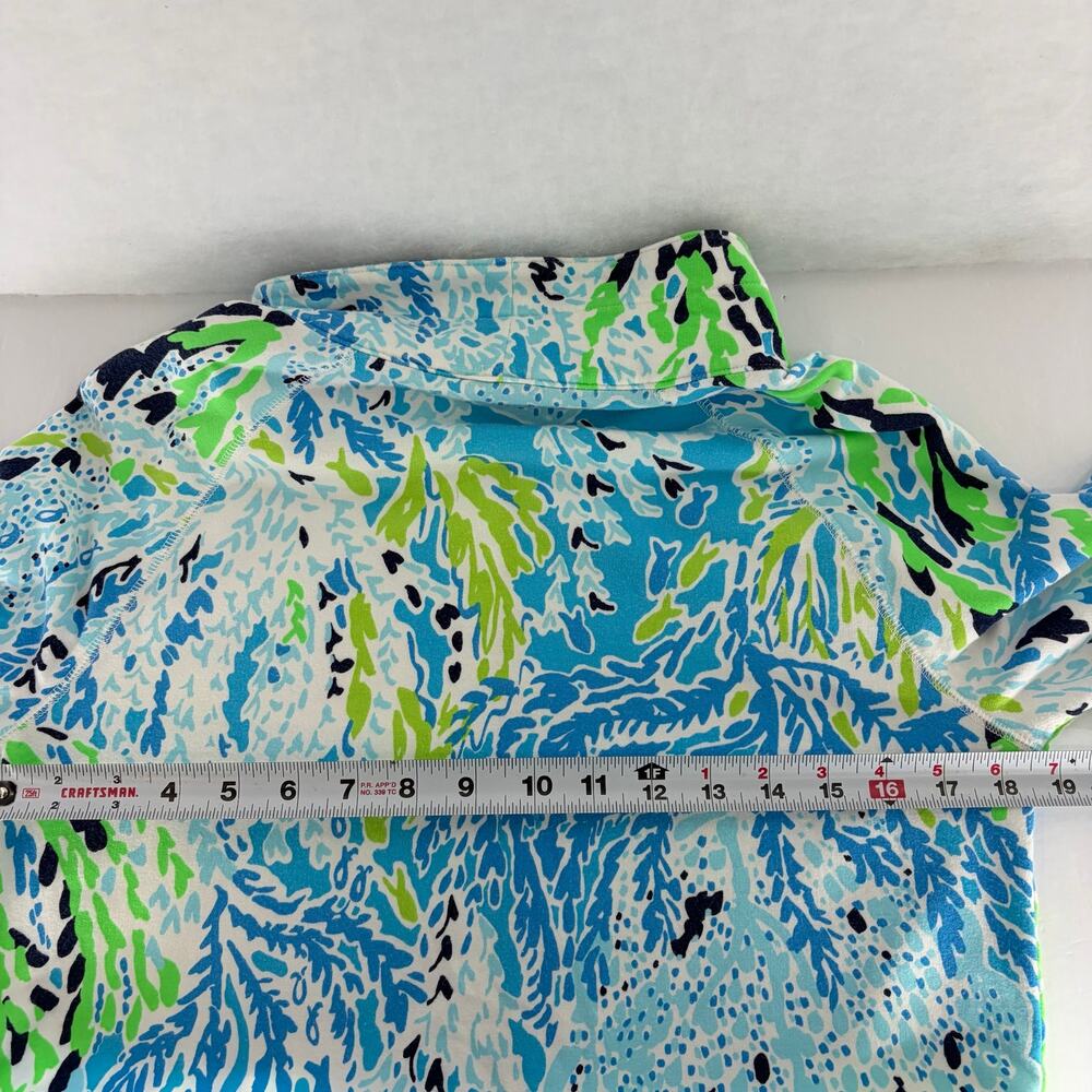 Lilly Pulitzer Half Zip Pullover Top Size M Blue Green Coral Reef Print - Picture 4 of 15